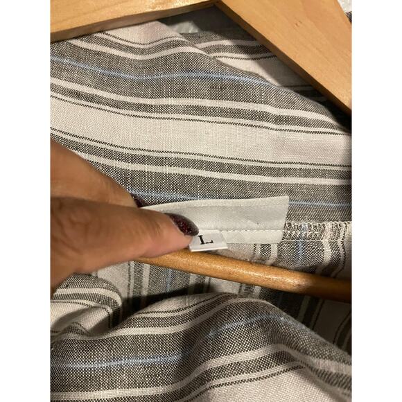 Bryn Walker Tunic Womens Large Gray Stripe Linen Cowl Neck 3/4 Sleeve Lagenlook - Picture 3 of 8